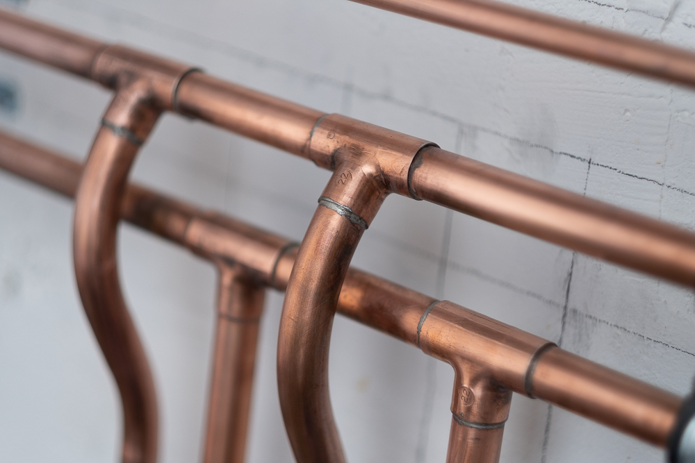 Neatly bent copper pipework